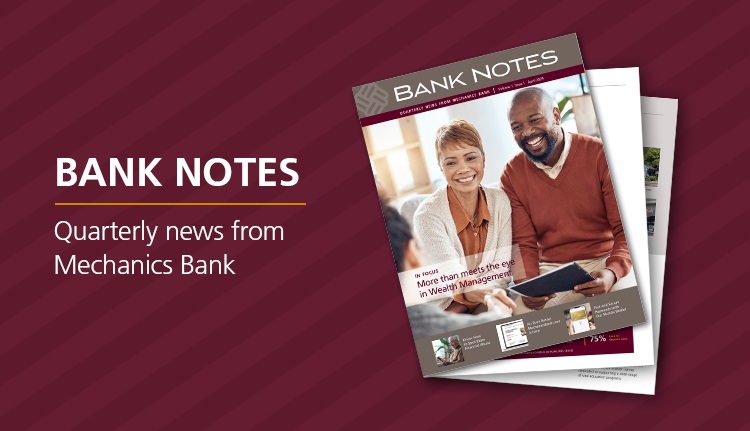 graphic to promote quarterly newsletter "Bank Notes" for spring 2024